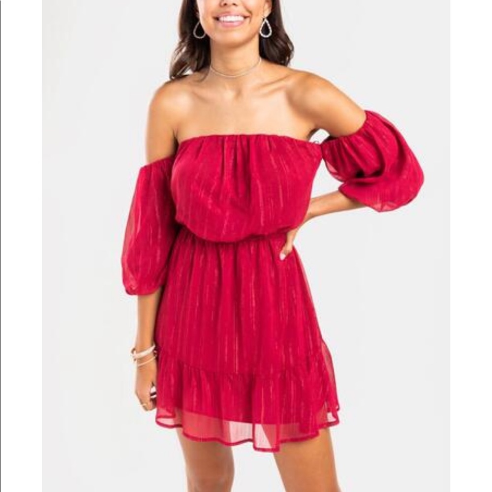Jillie Lurex Off the Shoulder Mini Dress